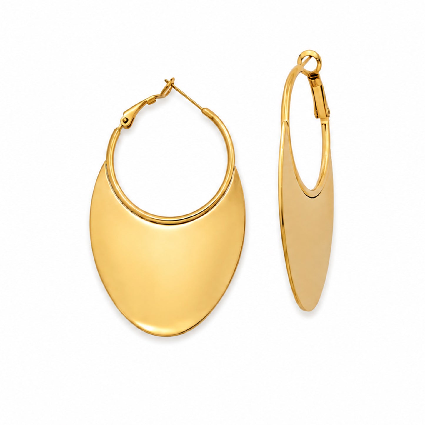 Shield Flat Hoop earrings side view – gold statement earrings by Twisty Locks