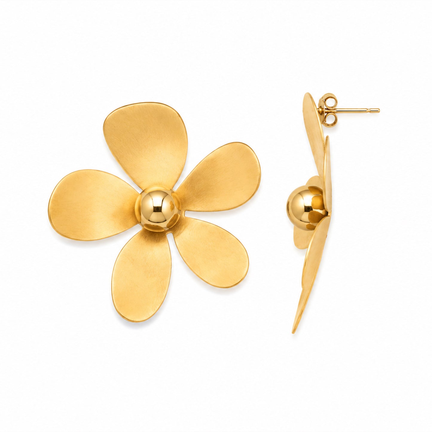 Big Daisy Stud earrings side view – gold statement earrings by Twisty Locks