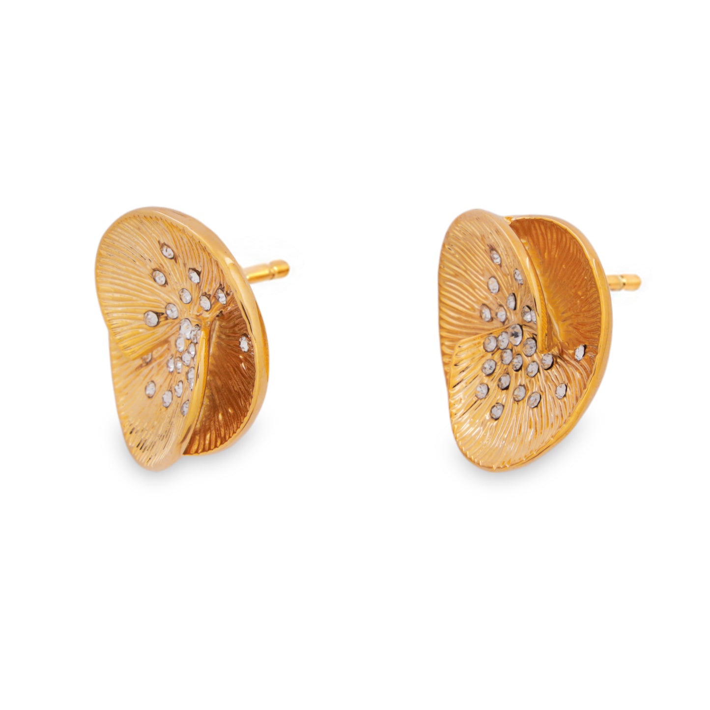 Spiral CZ Disc Stud earrings side view – gold earrings by Twisty Locks