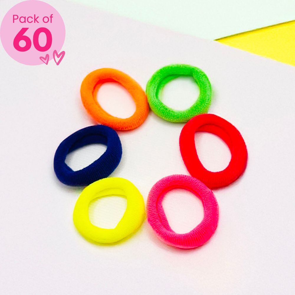 60 Soft Neon Hair Ties (With Pouch)