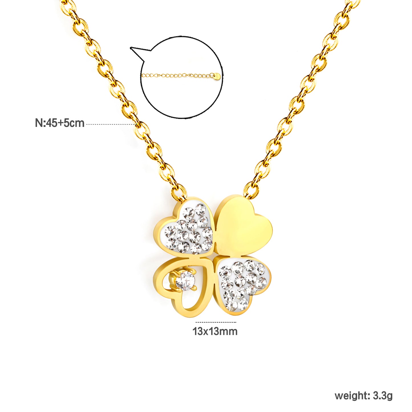 Four-Leaf Heart CZ necklace detail – pave CZ clover heart pendant by Twisty Locks