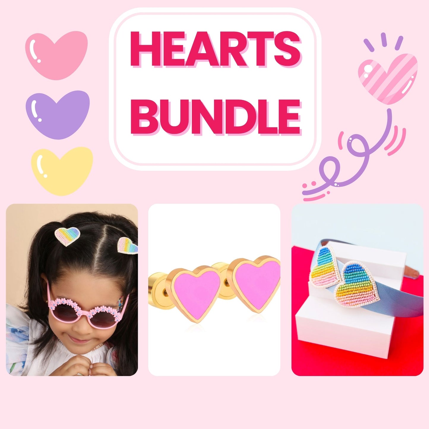 5 PIECE Hearts Gift Bundle - Twisty Locks - Kids and Women Hair Accessories, Fashion Clothing and Jewellery India