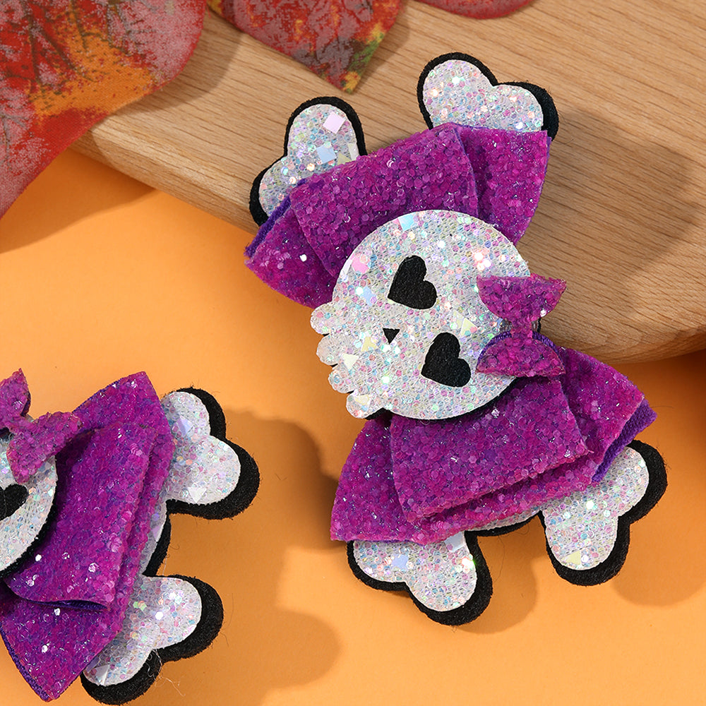 Sparkly Skull Halloween Hair Bow - Set of 2