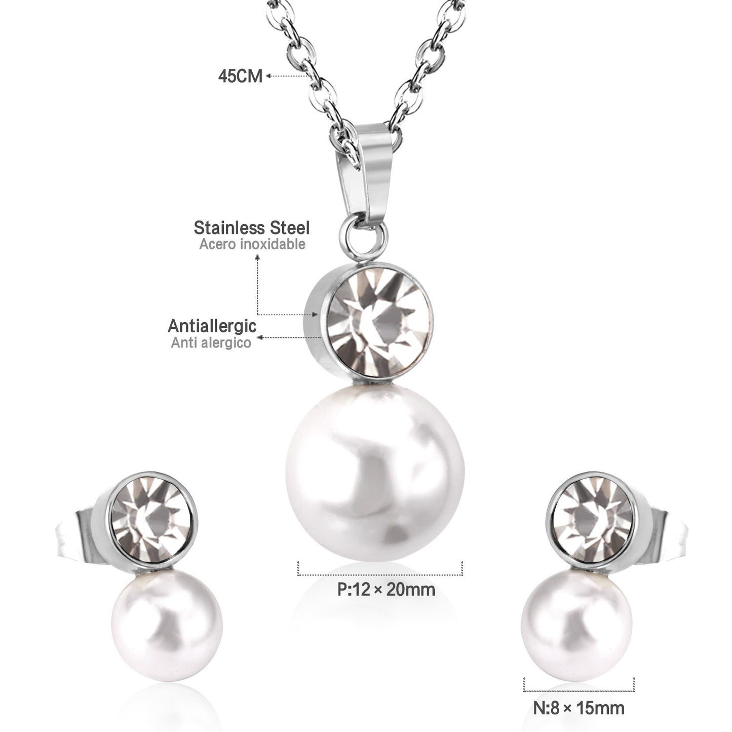 Pearl & Crystal Drop 3-piece set on model – women's jewellery by Twisty Locks