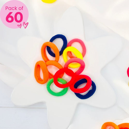 60 Soft Neon Hair Ties (With Pouch) - Twisty Locks - Kids and Women Hair Accessories, Fashion Clothing and Jewellery India