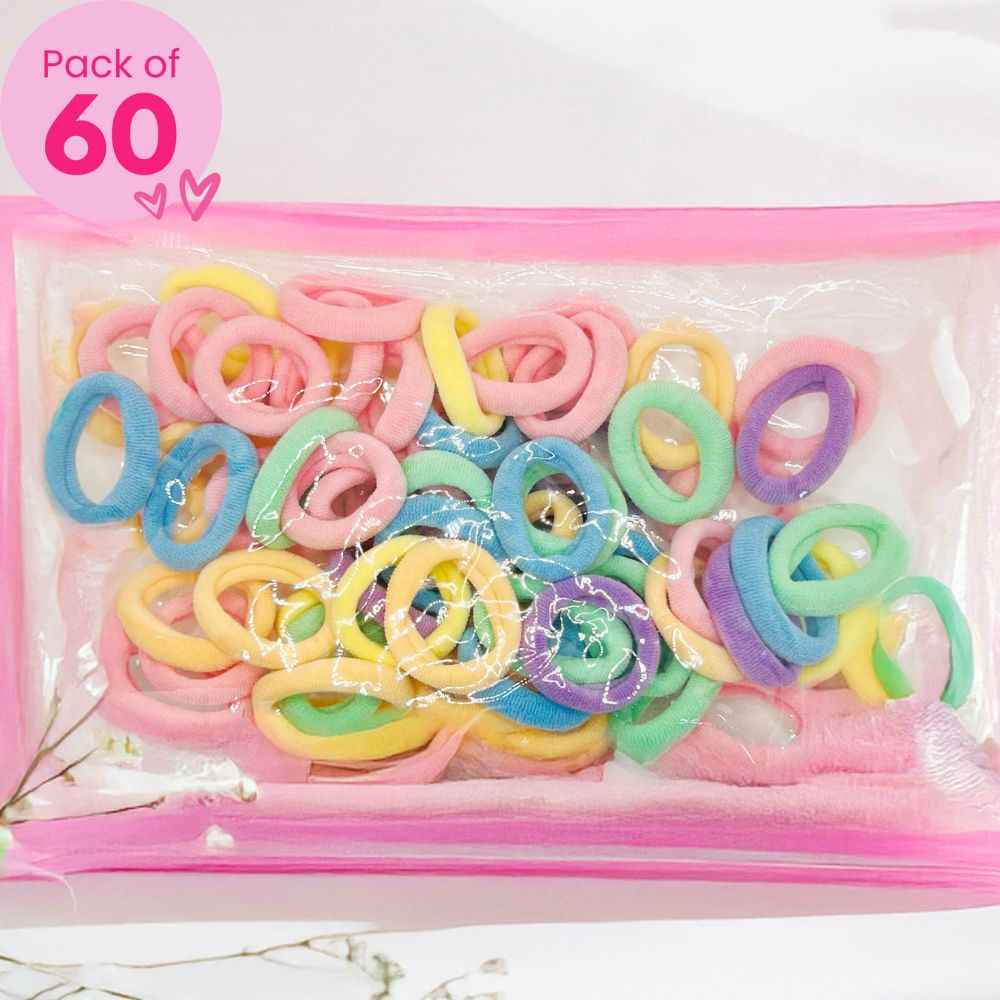 60 Soft Pastel Hair Ties (With Pouch)