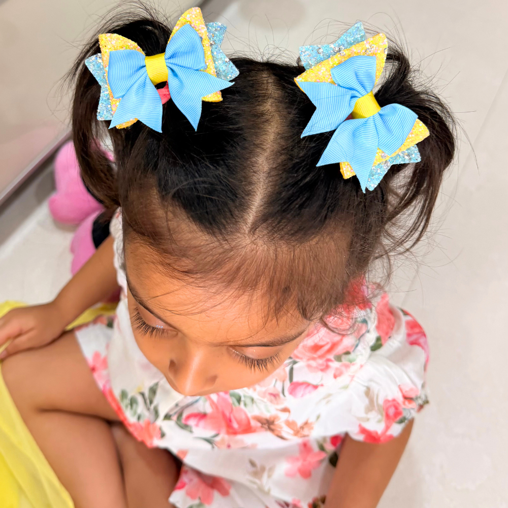 Pink and Blue Sparkly Bows - Set of 4 - Twisty Locks - Kids and Women Hair Accessories, Fashion Clothing and Jewellery India