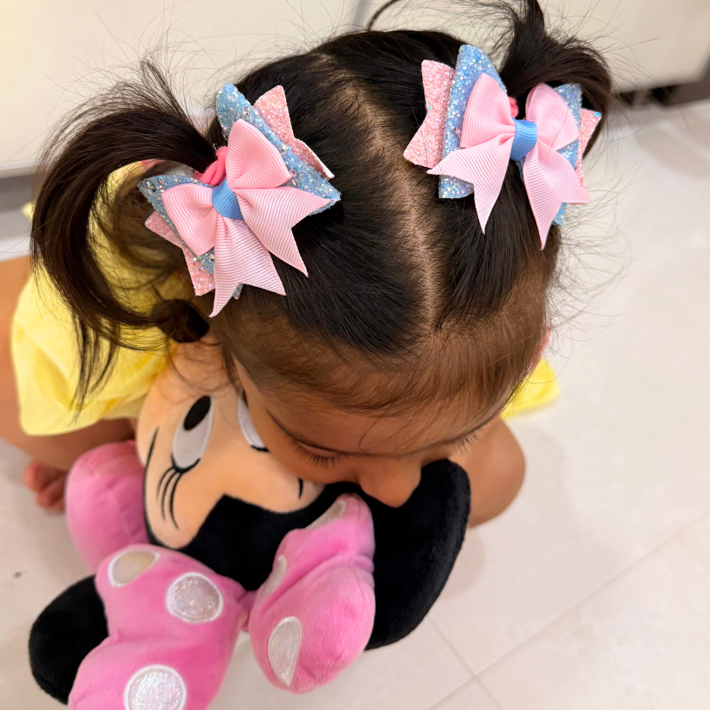 Pink and Blue Sparkly Bows - Set of 4 - Twisty Locks - Kids and Women Hair Accessories, Fashion Clothing and Jewellery India