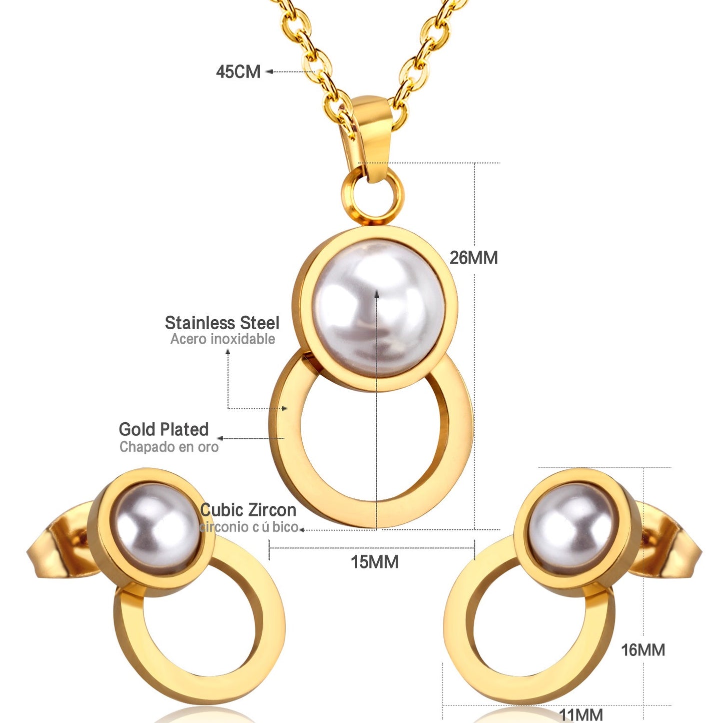 Pearl & Circle Drop 3-piece women's jewellery set on model – Twisty Locks