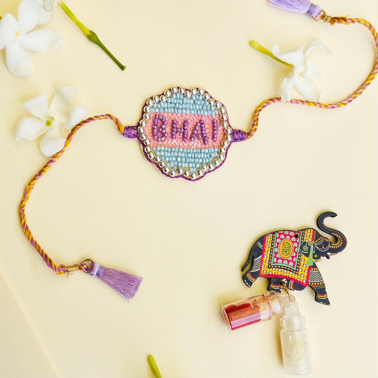 Bhai Embroidered Rakhi with Roli & Chawal - Multi - Twisty Locks - Kids Hair Accessories India