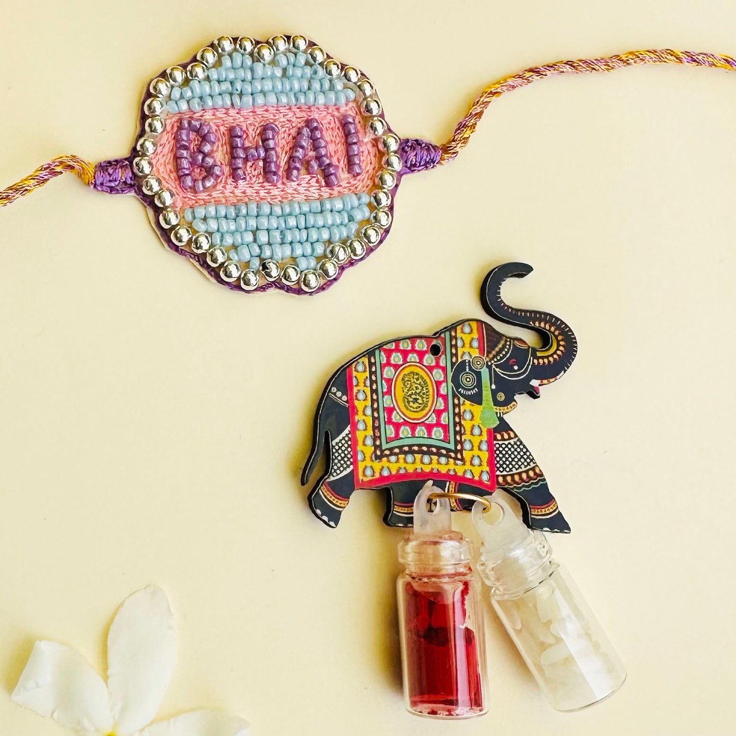 Bhai Embroidered Rakhi with Roli & Chawal - Multi - Twisty Locks - Kids Hair Accessories India