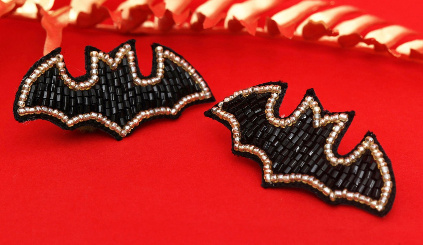 Black Bat Embroidered Hair Clips - Twisty Locks - Kids and Women Hair Accessories, Fashion Clothing and Jewellery India