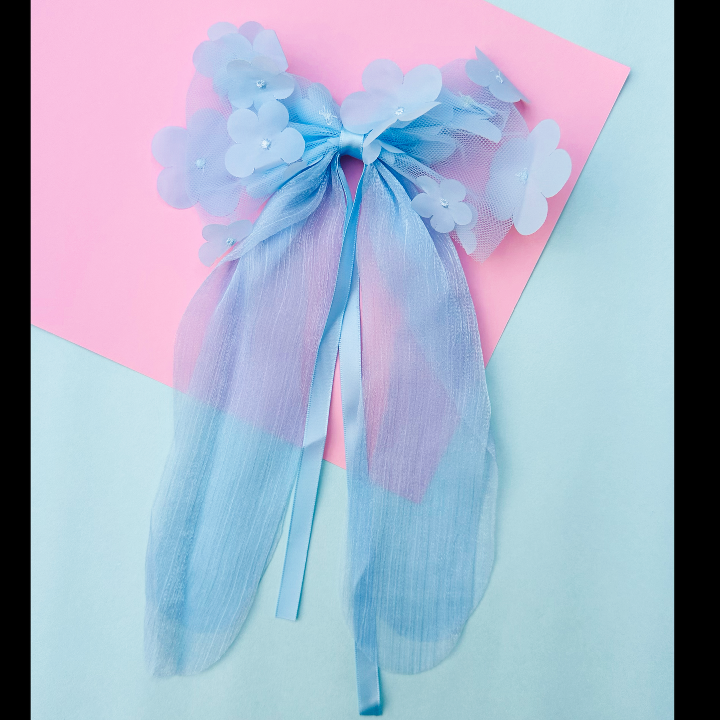 Blue Appliqué Flower Bow - Twisty Locks - Kids Hair Accessories India