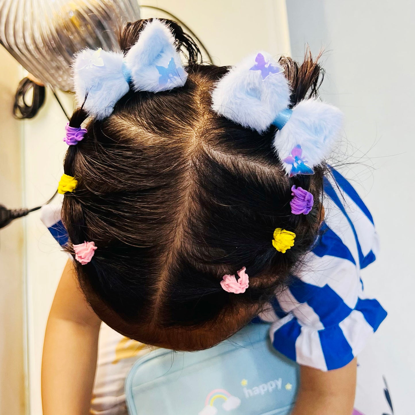 Blue Furry Bow Clips - Set of 2 - Twisty Locks - Kids and Women Hair Accessories, Fashion Clothing and Jewellery India