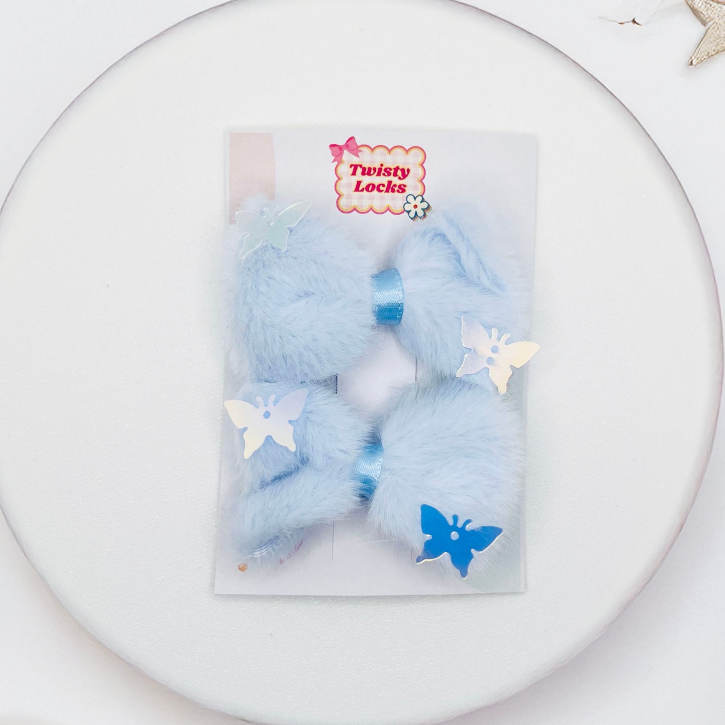 Blue Furry Bow Clips - Set of 2 - Twisty Locks - Kids and Women Hair Accessories, Fashion Clothing and Jewellery India