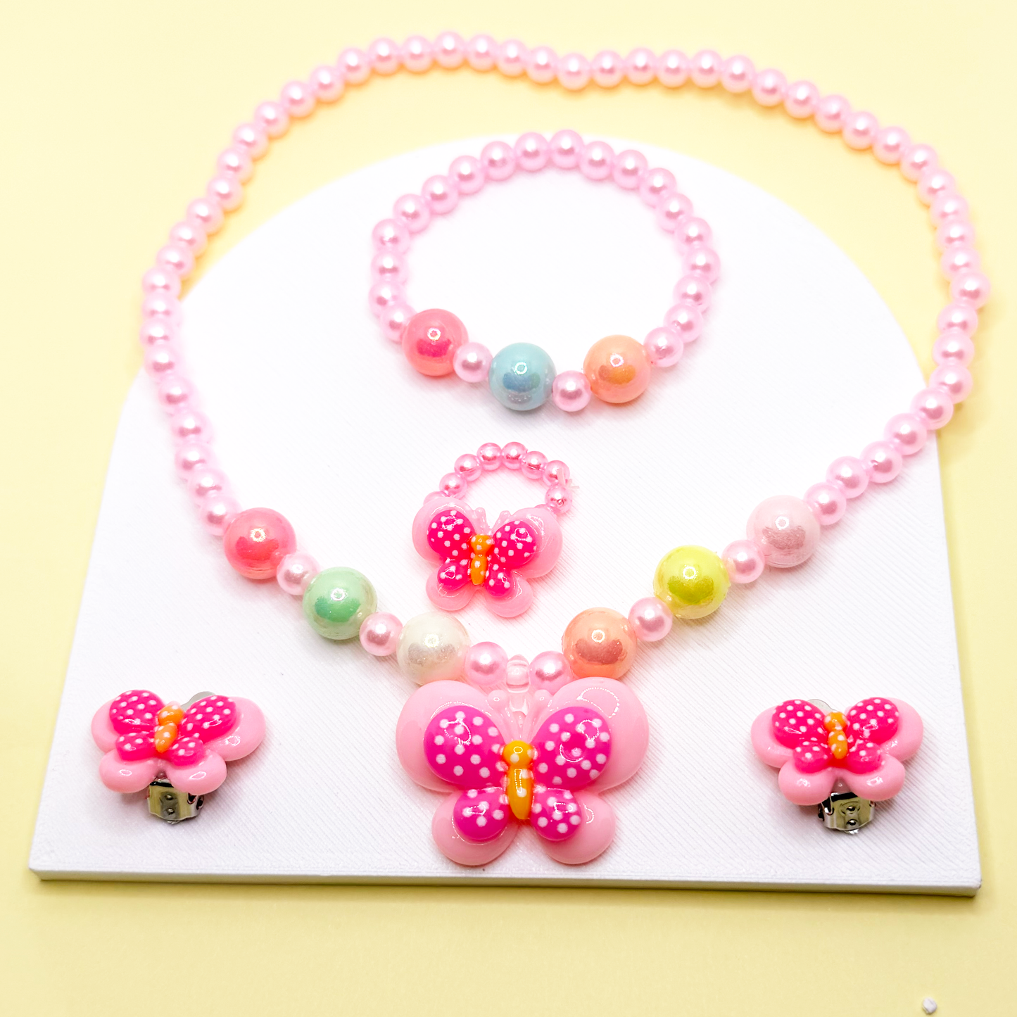 Butterfly Beaded Jewellery Set Pack of 5 – flat lay showing full set by Twisty Locks