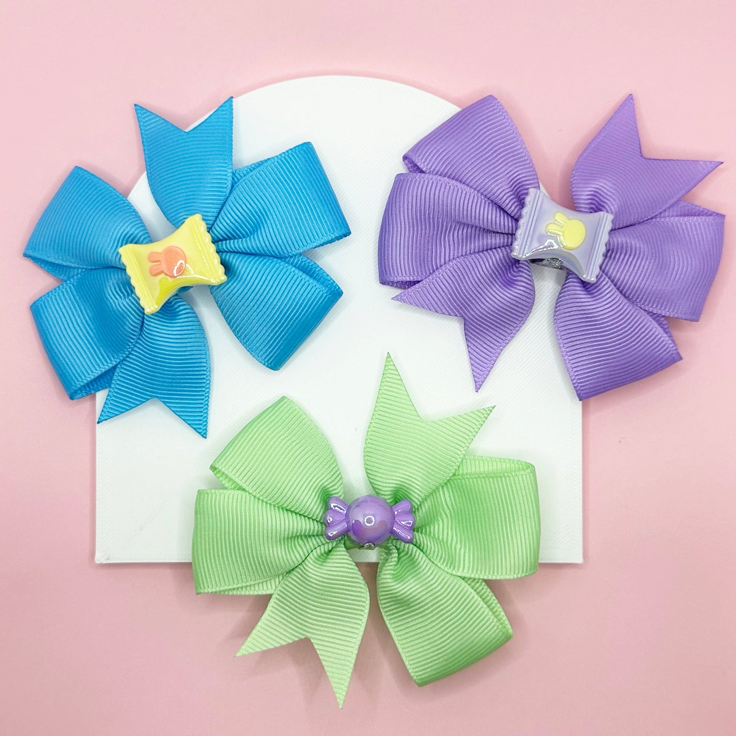 Candy Charms Bow Set – Blue, Green & Lavender Set of 3 - Twisty Locks - Kids and Women Hair Accessories, Fashion Clothing and Jewellery India