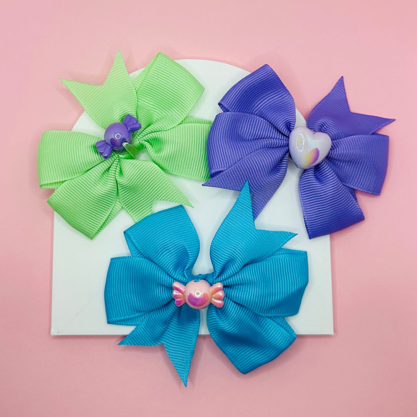Candy Charms Bow Set – Blue, Green & Lavender Set of 3 - Twisty Locks - Kids and Women Hair Accessories, Fashion Clothing and Jewellery India