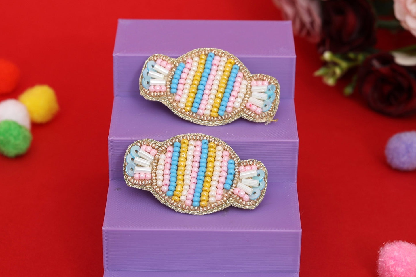 Candy Embroidered Hair Clips Set - Twisty Locks - Kids and Women Hair Accessories, Fashion Clothing and Jewellery India