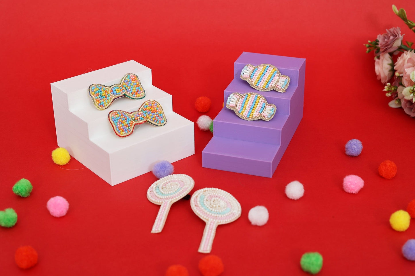 Candy Embroidered Hair Clips Set - Twisty Locks - Kids and Women Hair Accessories, Fashion Clothing and Jewellery India