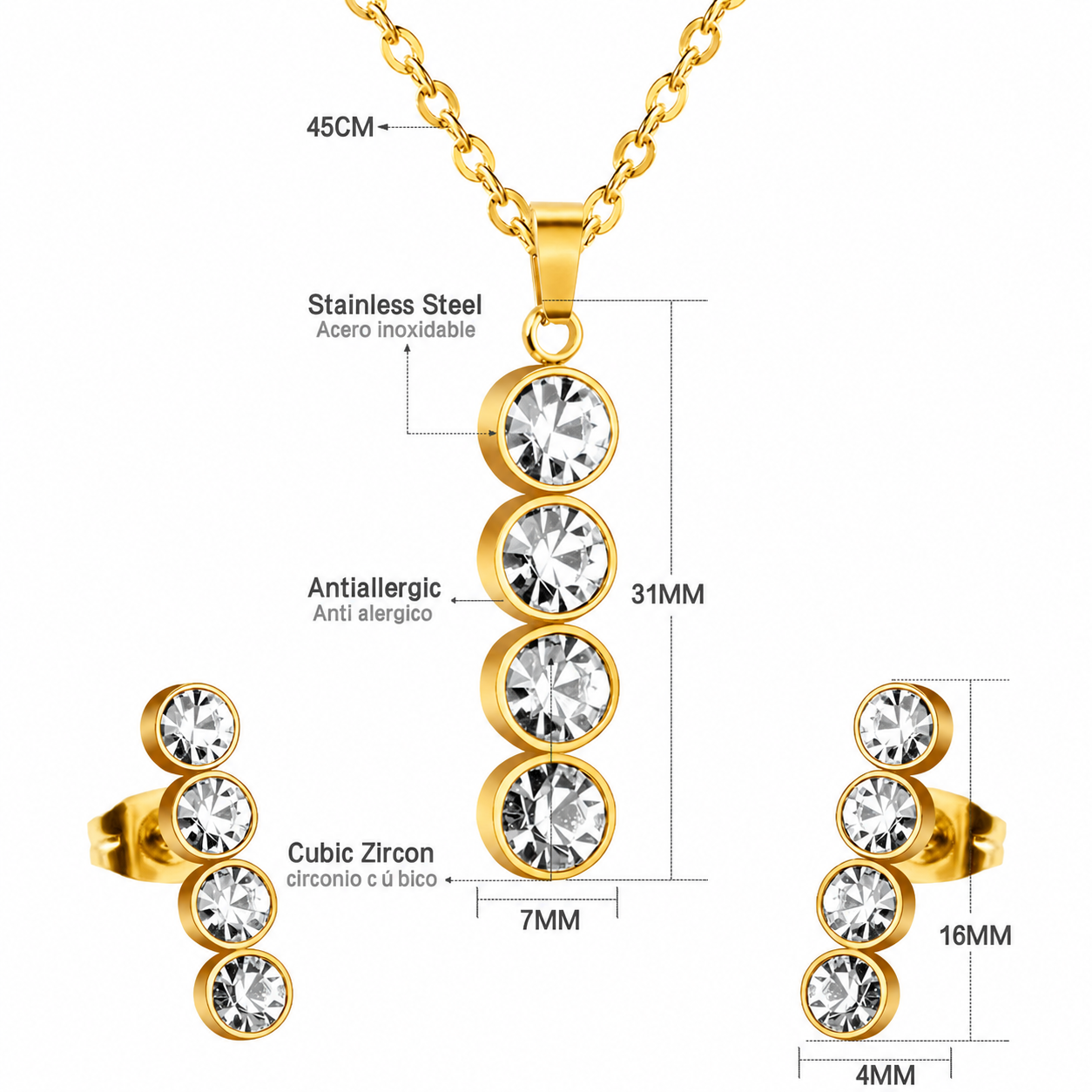 Crystal Stack Drop gold 3-piece set on model – women's jewellery by Twisty Locks