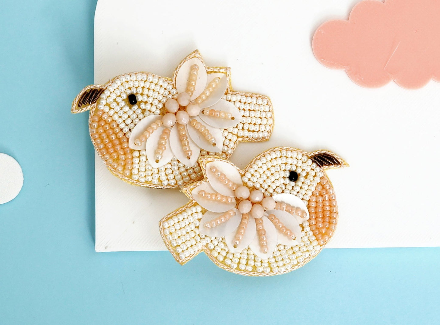 Chidiya Rani Embroidered Clips Set- Peach - Twisty Locks - Kids and Women Hair Accessories, Fashion Clothing and Jewellery India