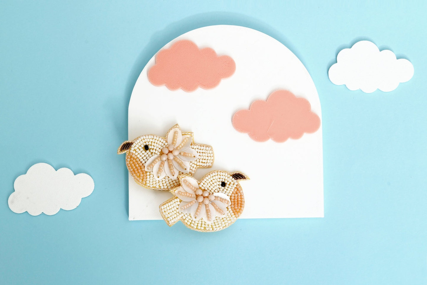 Chidiya Rani Embroidered Clips Set- Peach - Twisty Locks - Kids and Women Hair Accessories, Fashion Clothing and Jewellery India