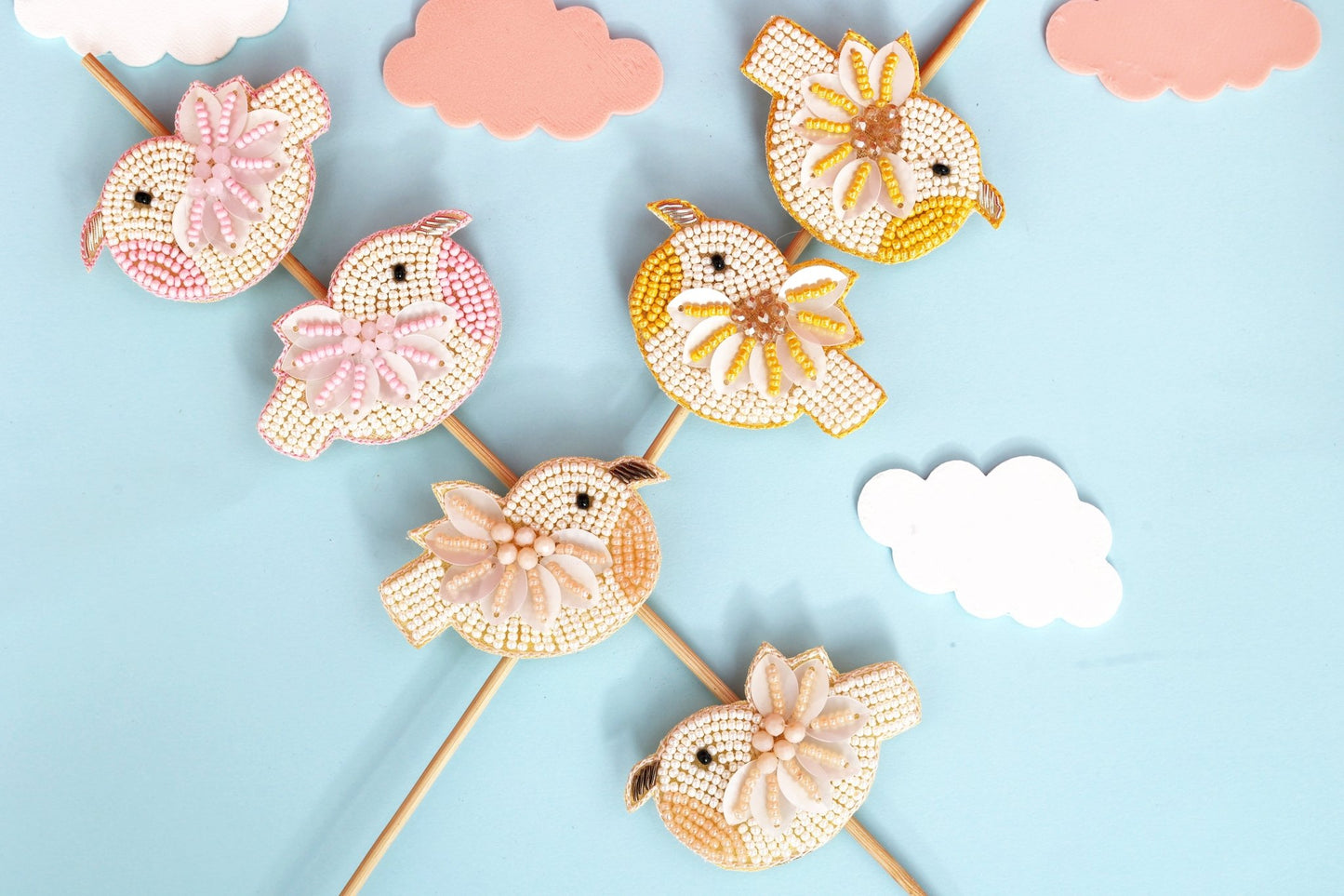 Chidiya Rani Embroidered Clips Set- Peach - Twisty Locks - Kids and Women Hair Accessories, Fashion Clothing and Jewellery India