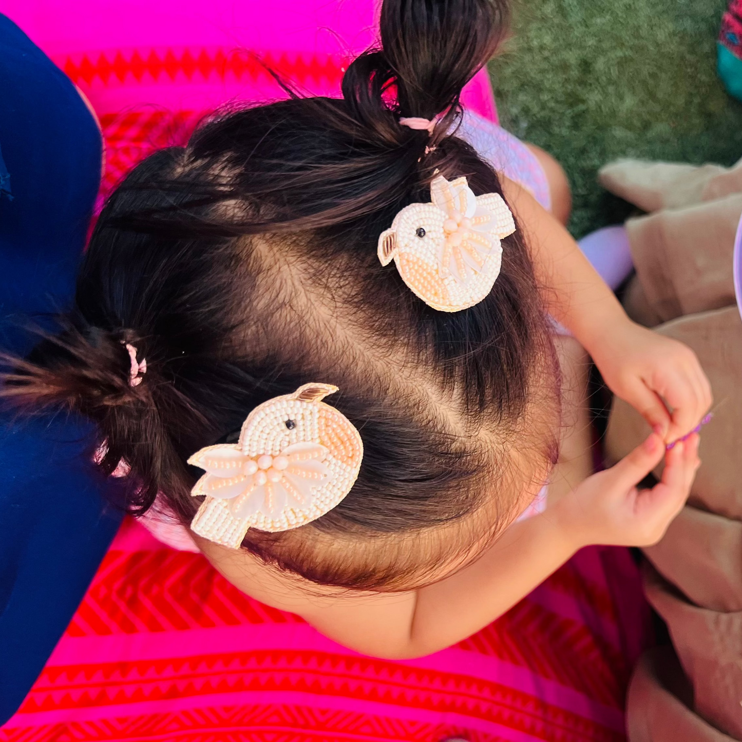 Chidiya Rani Embroidered Clips Set- Peach - Twisty Locks - Kids and Women Hair Accessories, Fashion Clothing and Jewellery India
