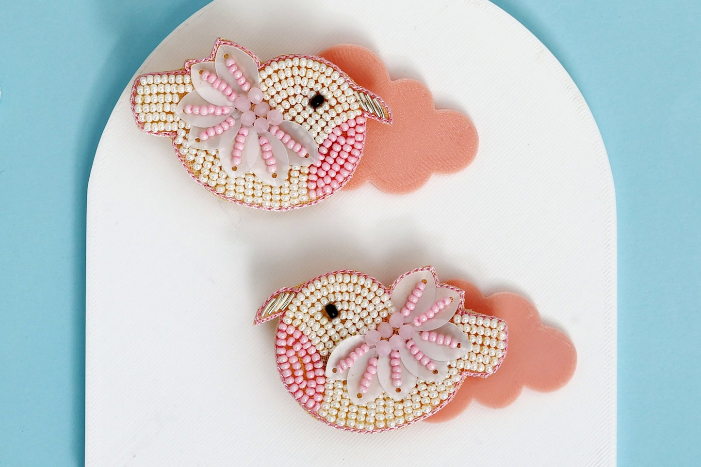 Chidiya Rani Embroidered Clips Set- Pink - Twisty Locks - Kids and Women Hair Accessories, Fashion Clothing and Jewellery India
