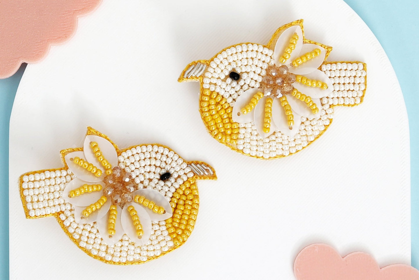 Chidiya Rani Embroidered Clips Set- Yellow - Twisty Locks - Kids and Women Hair Accessories, Fashion Clothing and Jewellery India
