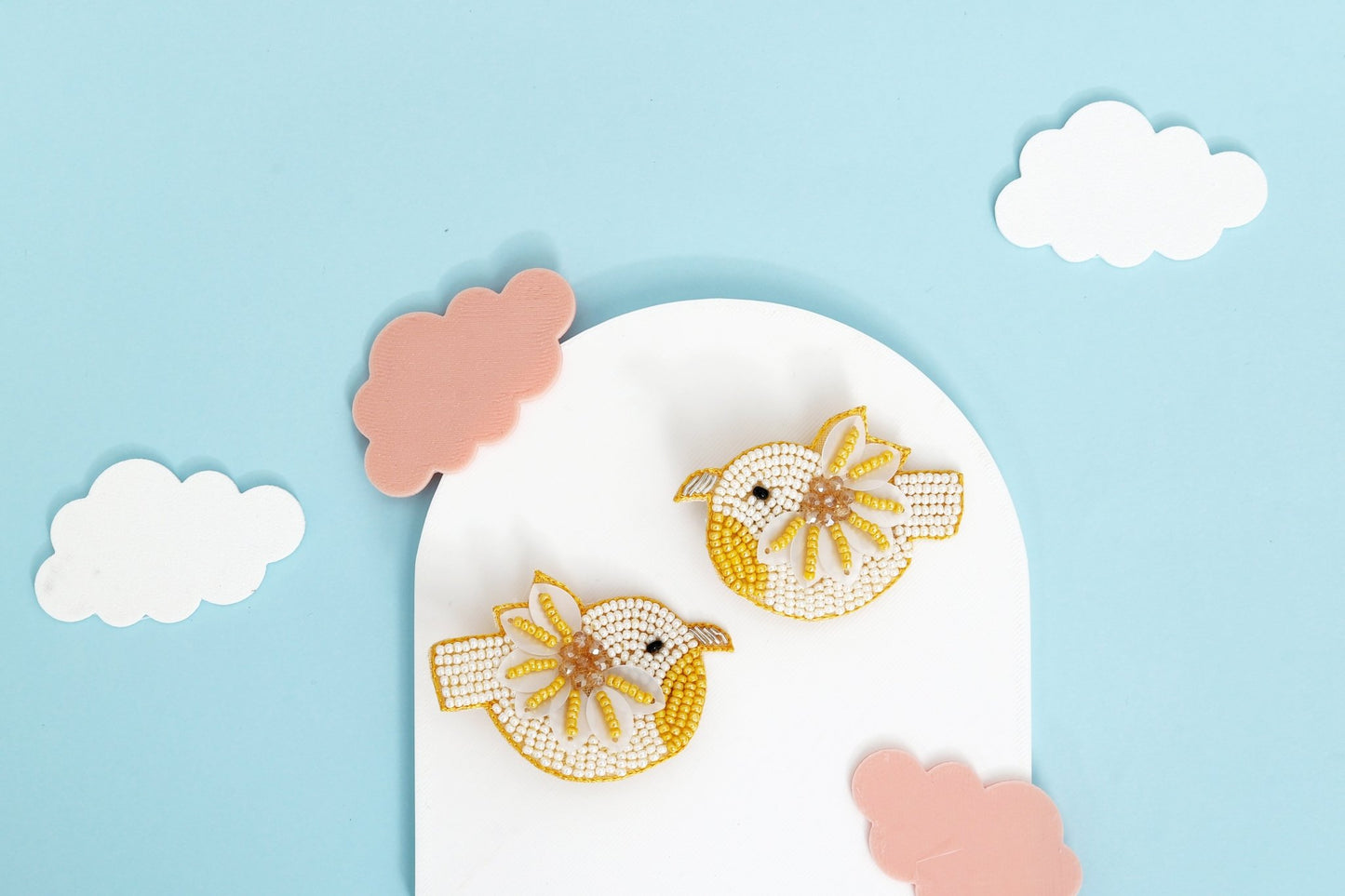 Chidiya Rani Embroidered Clips Set- Yellow - Twisty Locks - Kids and Women Hair Accessories, Fashion Clothing and Jewellery India