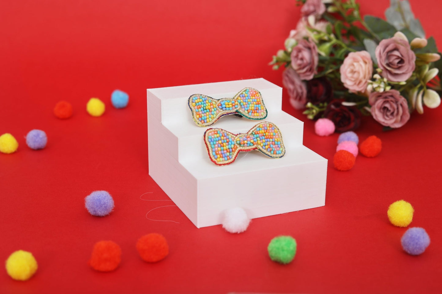 Colorful Bow Embroidered Clips Set - Twisty Locks - Kids and Women Hair Accessories, Fashion Clothing and Jewellery India