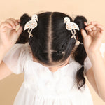 Cream White Flamingo Embroidered Hair Clips Set