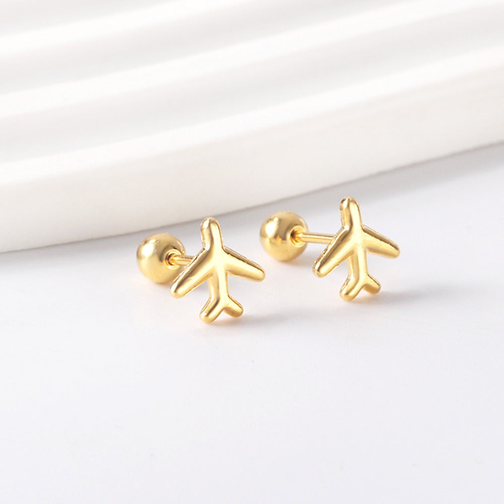 Cute Airplane gold earrings packaging – gift-ready kids jewellery by Twisty Locks