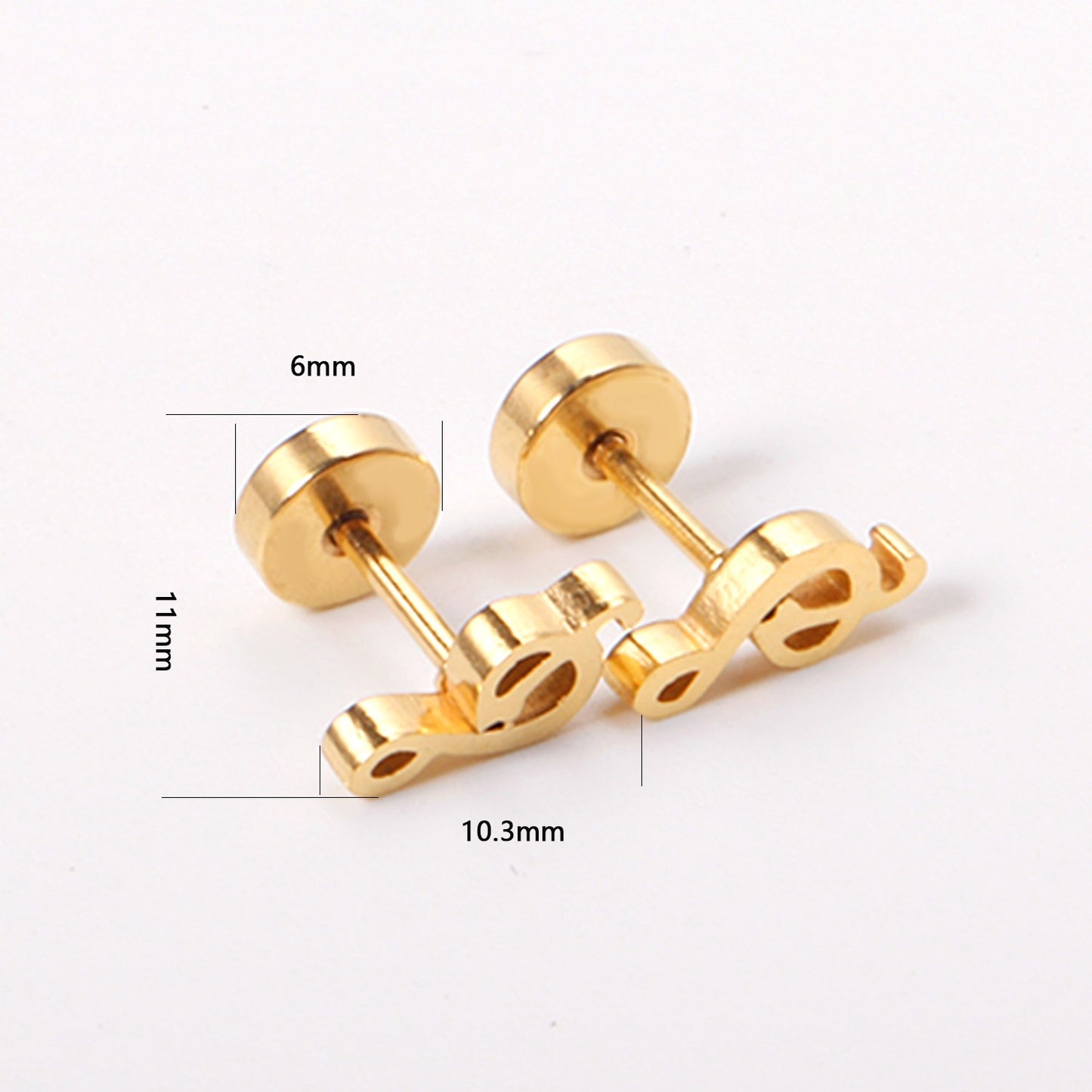 Cute Music Note gold earrings side angle – music lover kids jewellery by Twisty Locks