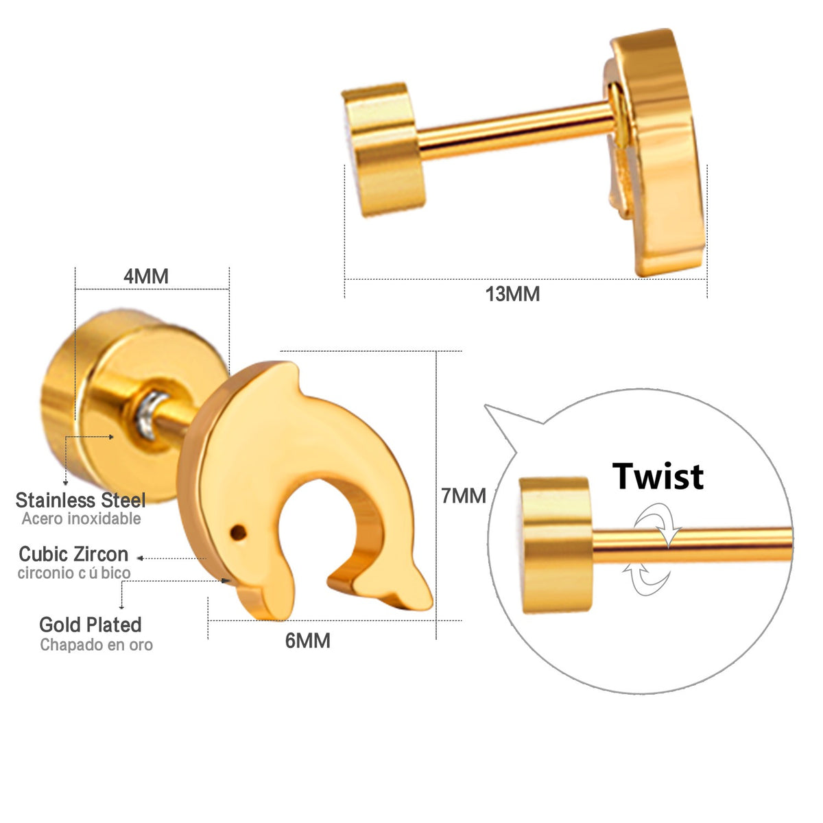 Dolphins gold earrings pair view – 18K gold plated by Twisty Locks