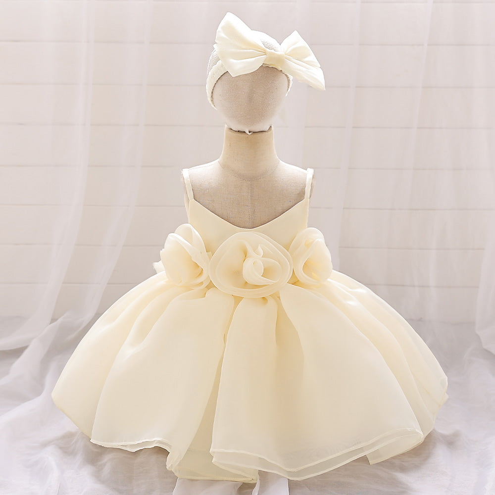 Elara Rosette Organza Dress- Off White - Twisty Locks  - Kids and Women Hair Accessories, Fashion Clothing and Jewellery India