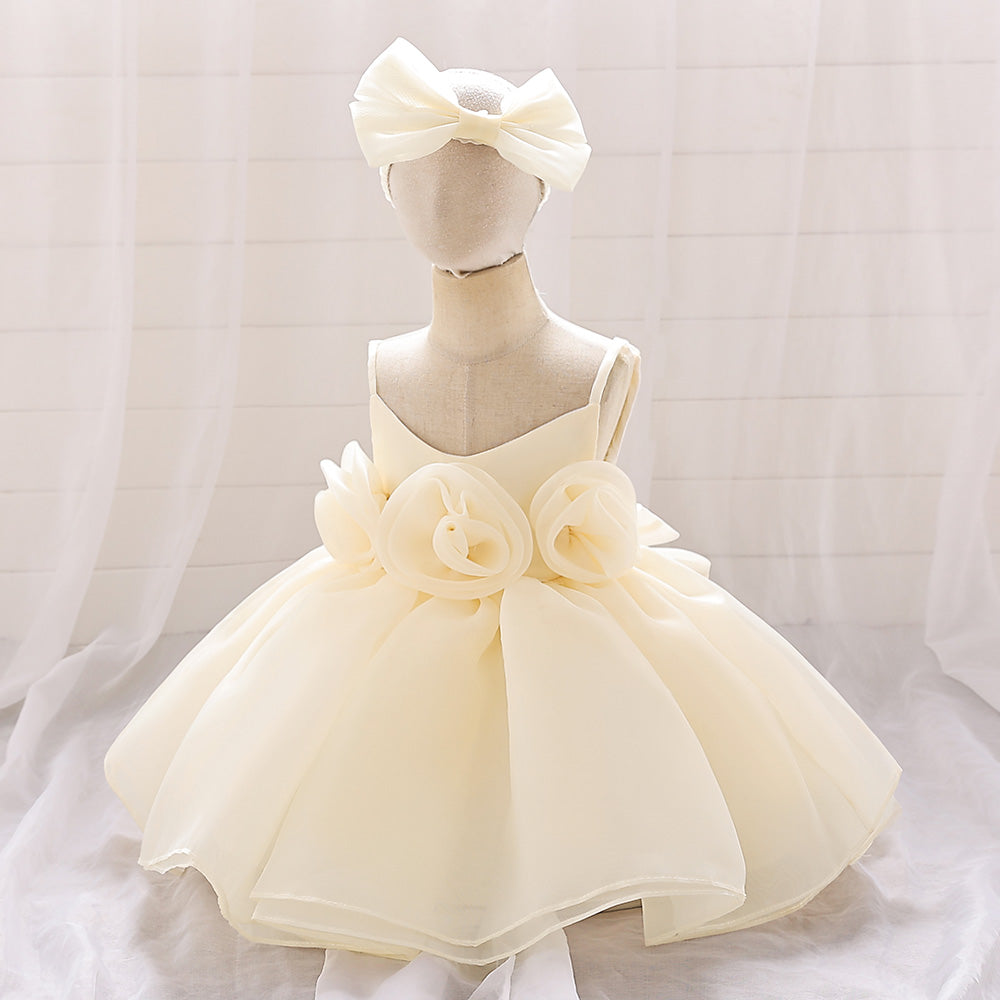 Elara Rosette Organza Dress- Off White - Twisty Locks  - Kids and Women Hair Accessories, Fashion Clothing and Jewellery India