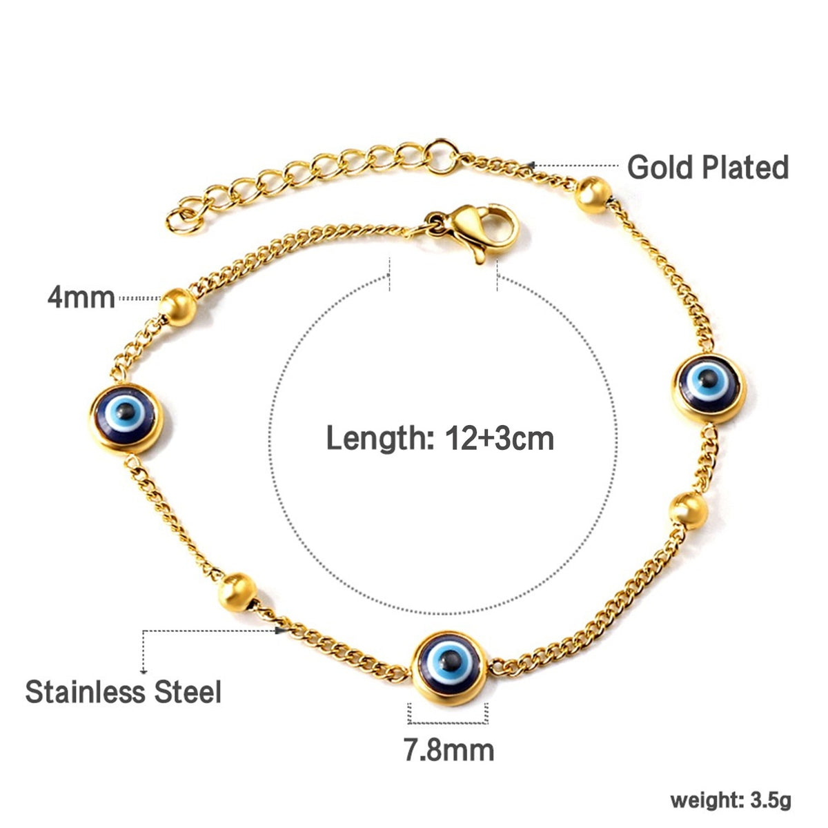 Evil Eye bracelet flat lay – 18K gold plated by Twisty Locks