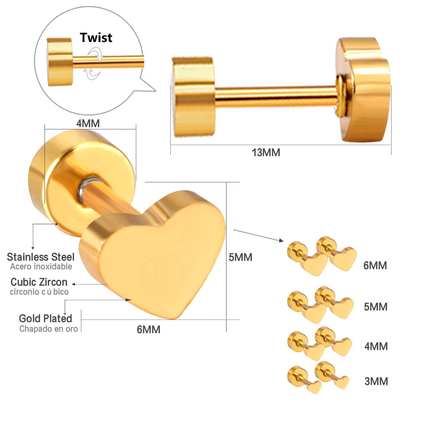Hearts 18K Gold Plated Children's Earrings - Twisty Locks - Kids and Women Hair Accessories, Fashion Clothing and Jewellery India