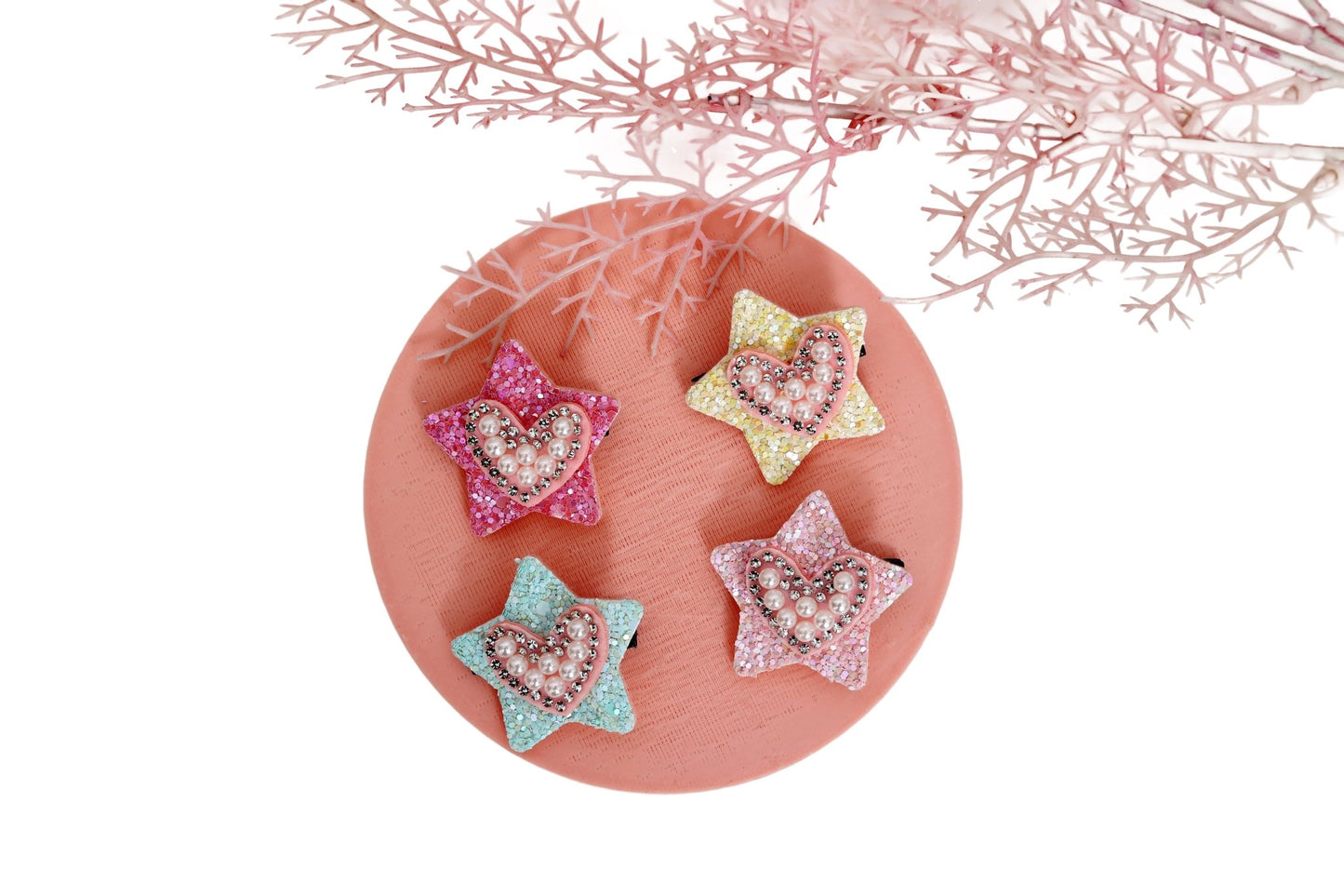 Glitter Heart & Star Clips - Set of 4 - Twisty Locks - Kids and Women Hair Accessories, Fashion Clothing and Jewellery India