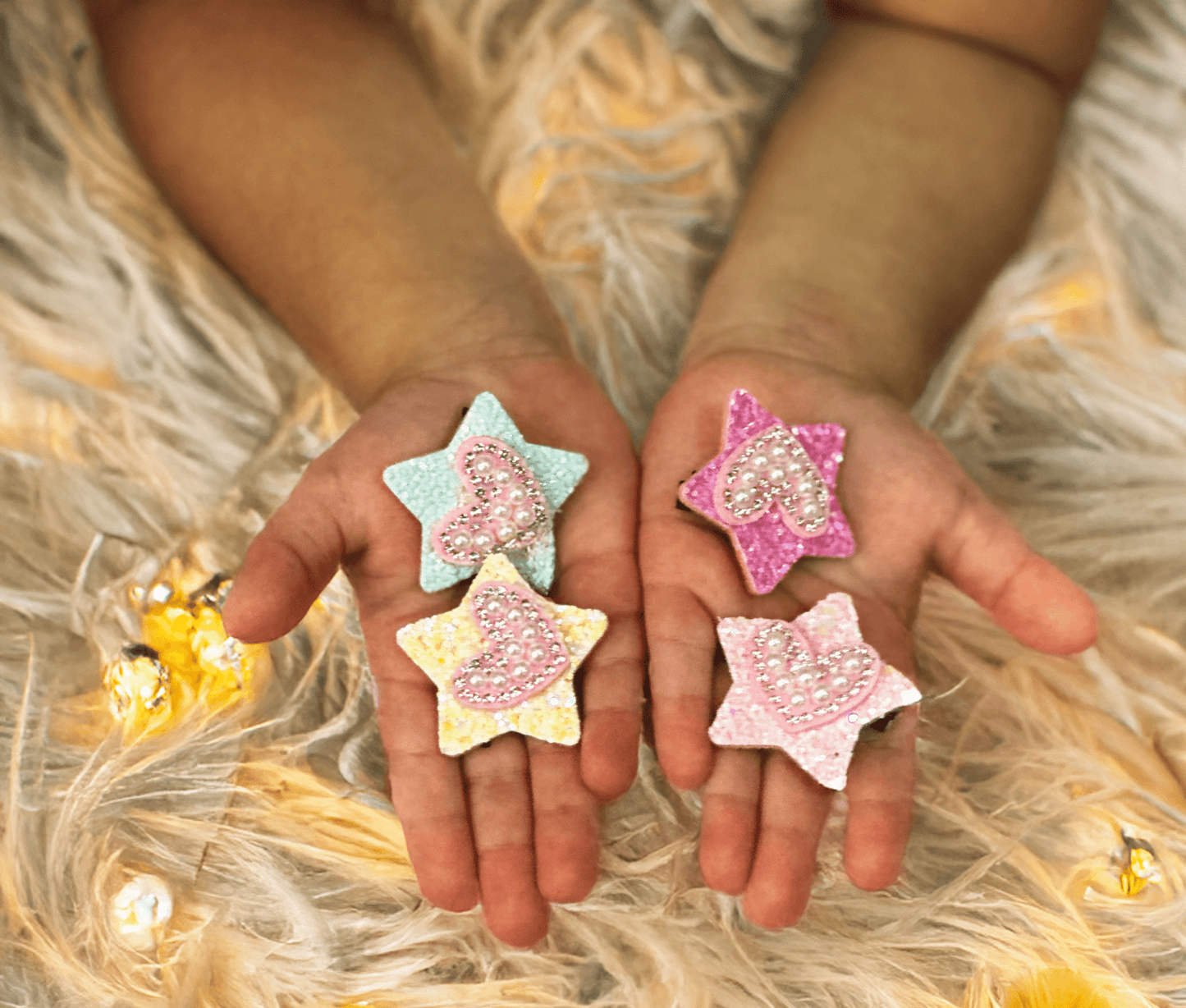 Glitter Heart & Star Clips - Set of 4 - Twisty Locks - Kids and Women Hair Accessories, Fashion Clothing and Jewellery India
