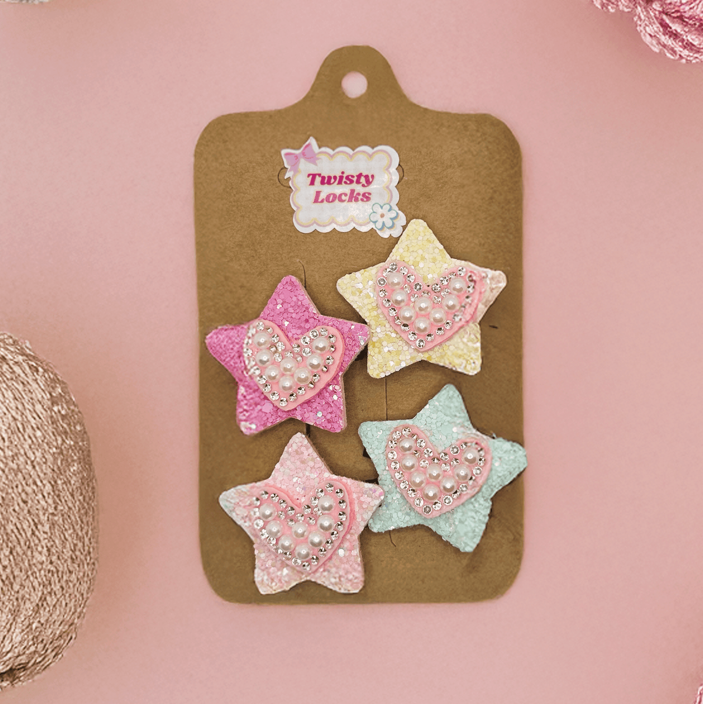 Glitter Heart & Star Clips - Set of 4 - Twisty Locks - Kids and Women Hair Accessories, Fashion Clothing and Jewellery India