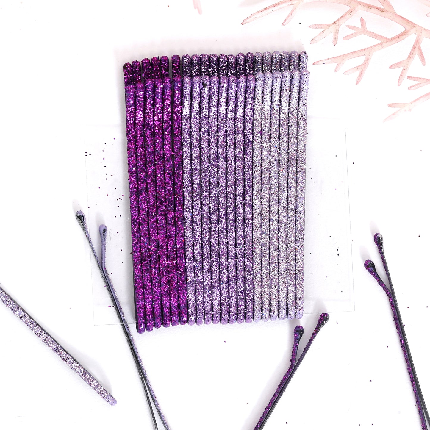 Glittery Bobby Pins - Set of 24 - Mauve, Lavender and Purple - Twisty Locks - Kids and Women Hair Accessories, Fashion Clothing and Jewellery India