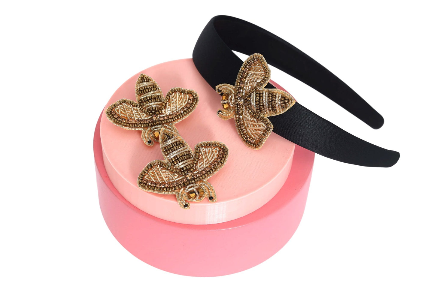 Gold Bee Embroidered Hair Clips Set - Twisty Locks - Kids and Women Hair Accessories, Fashion Clothing and Jewellery India