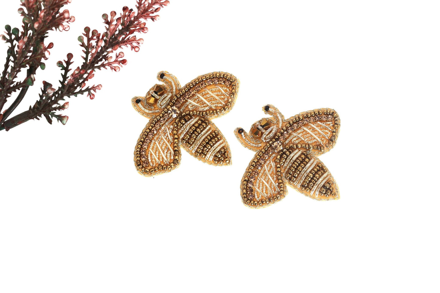 Gold Bee Embroidered Hair Clips Set - Twisty Locks - Kids and Women Hair Accessories, Fashion Clothing and Jewellery India