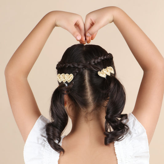 Golden Heart Clips - Set of 2 - Twisty Locks - Kids and Women Hair Accessories, Fashion Clothing and Jewellery India