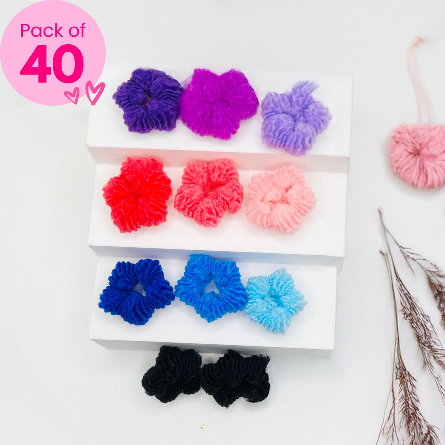 40pcs Plush Dark Hair Ties (With Pouch)