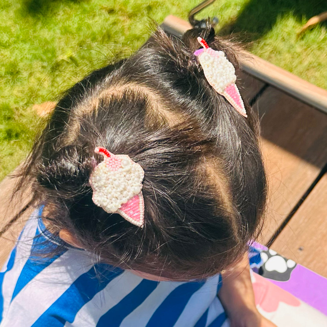 Icecream Embroidered Hair Clips Set - Twisty Locks - Kids and Women Hair Accessories, Fashion Clothing and Jewellery India